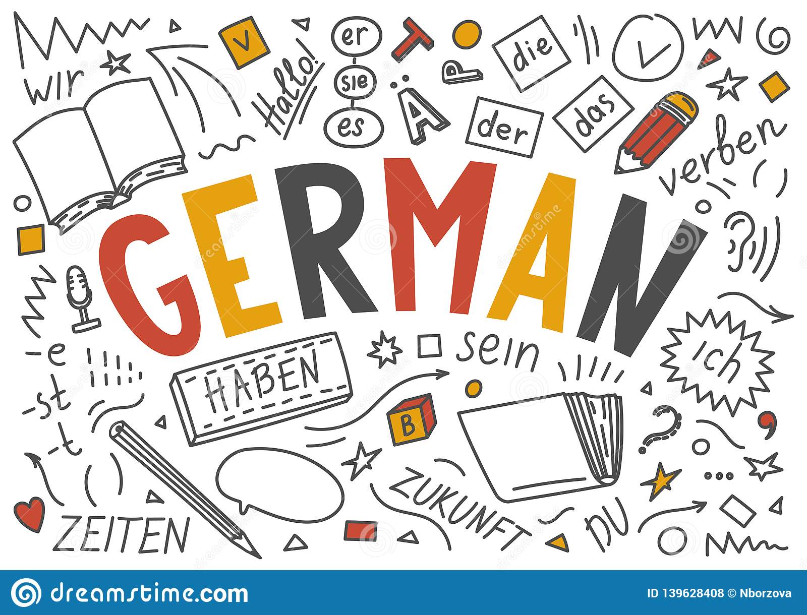 german-language-hand-drawn-doodles-lettering-white-background-139628408